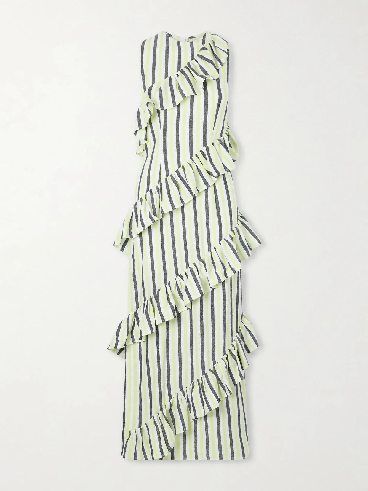Spiral Ruffled Striped Cotton Maxi Dress - 1
