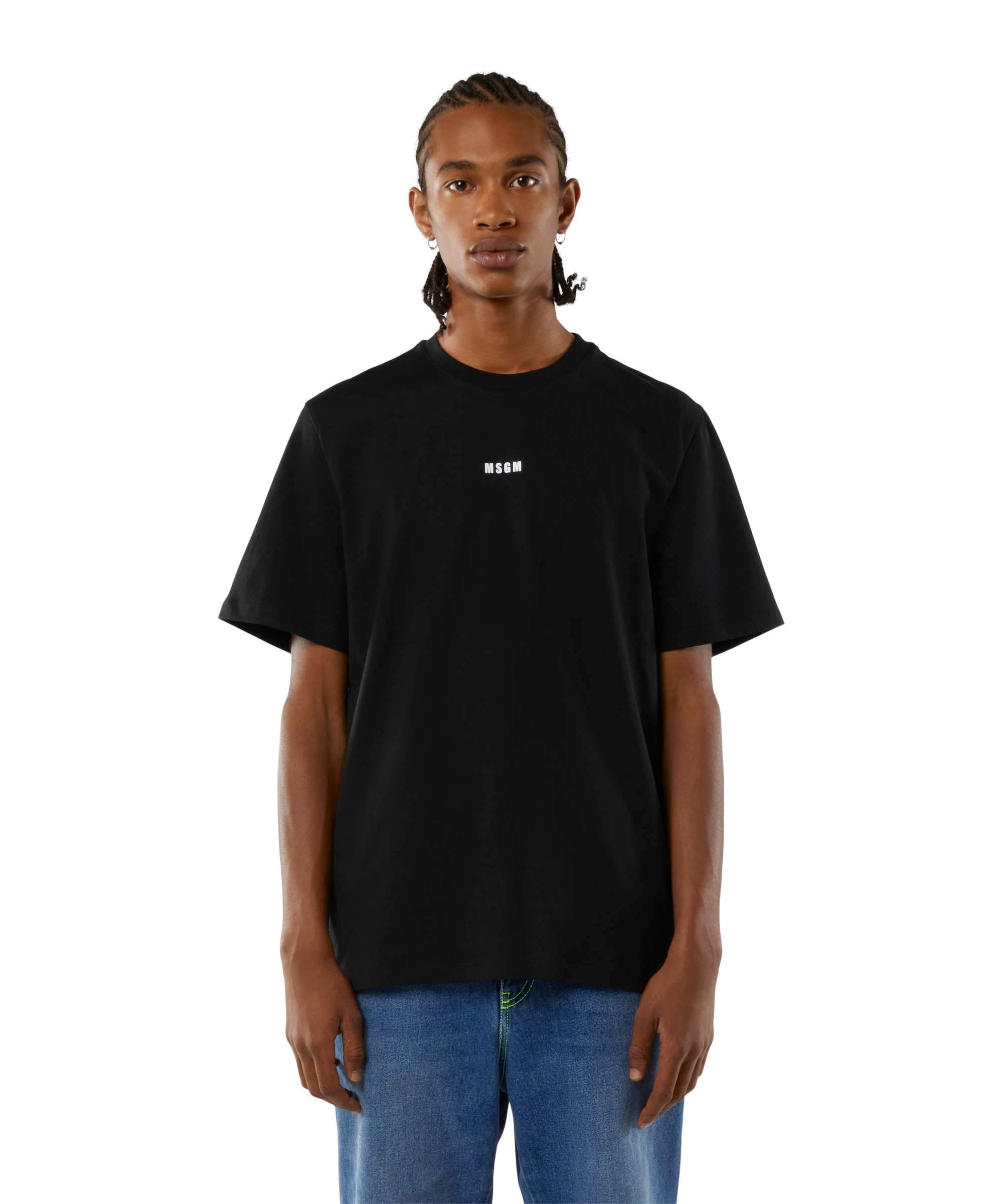 Round neck cotton T-shirt with micro logo - 2