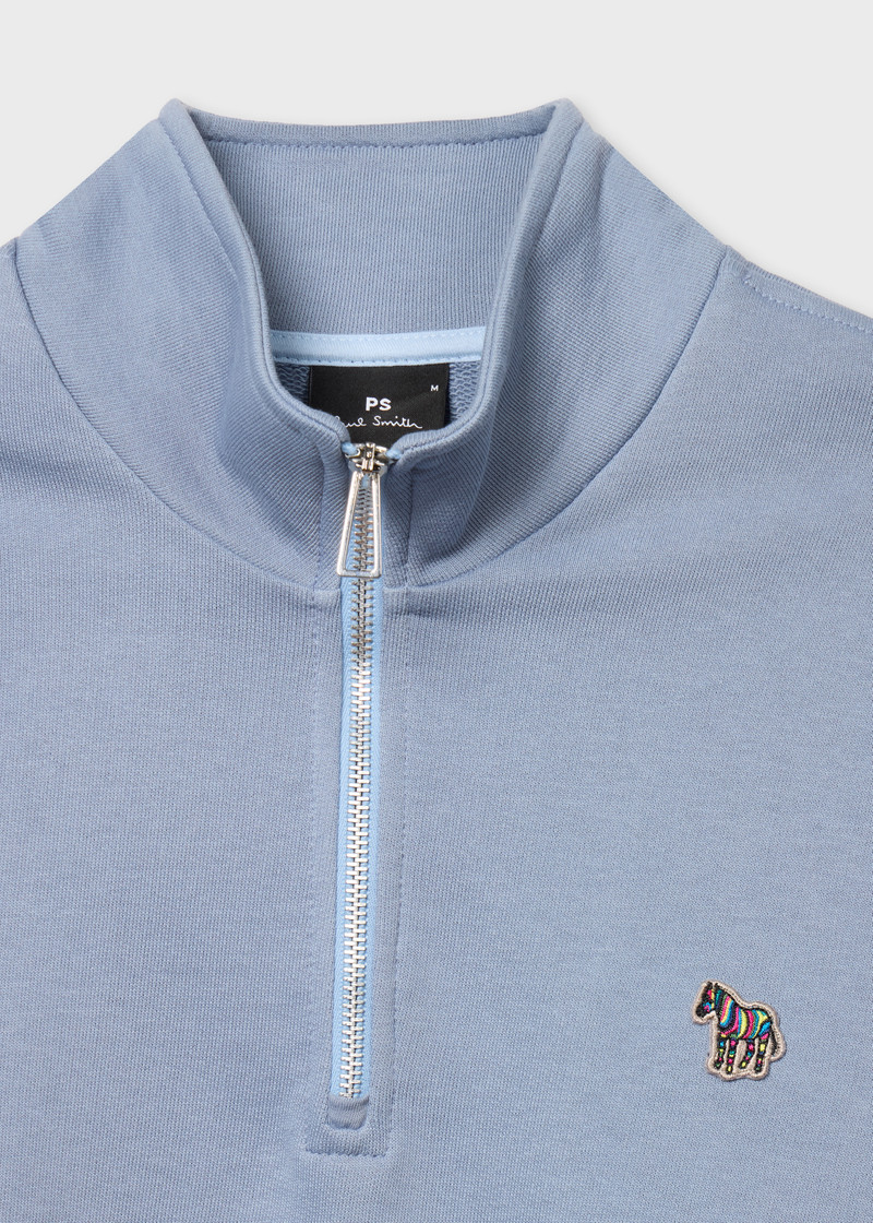 Paul Smith Powder Blue Organic Cotton Logo Half-Zip Sweatshirt outlook