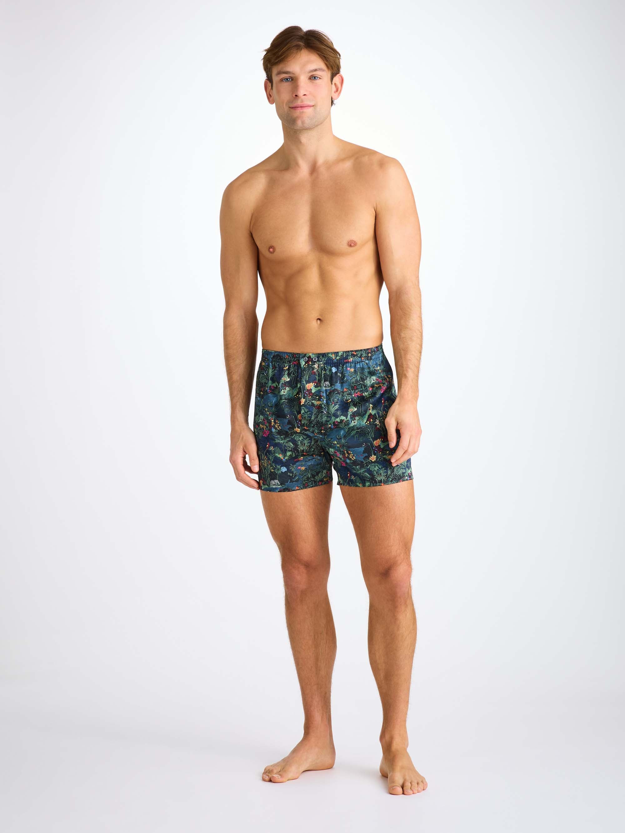 Men's Classic Fit Boxers Silk Satin Multi Midnight Jungle Print - 4