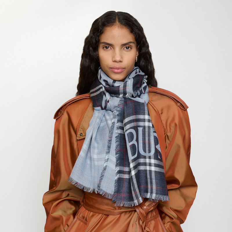 Wide EKD Check Wool Silk Scarf 3