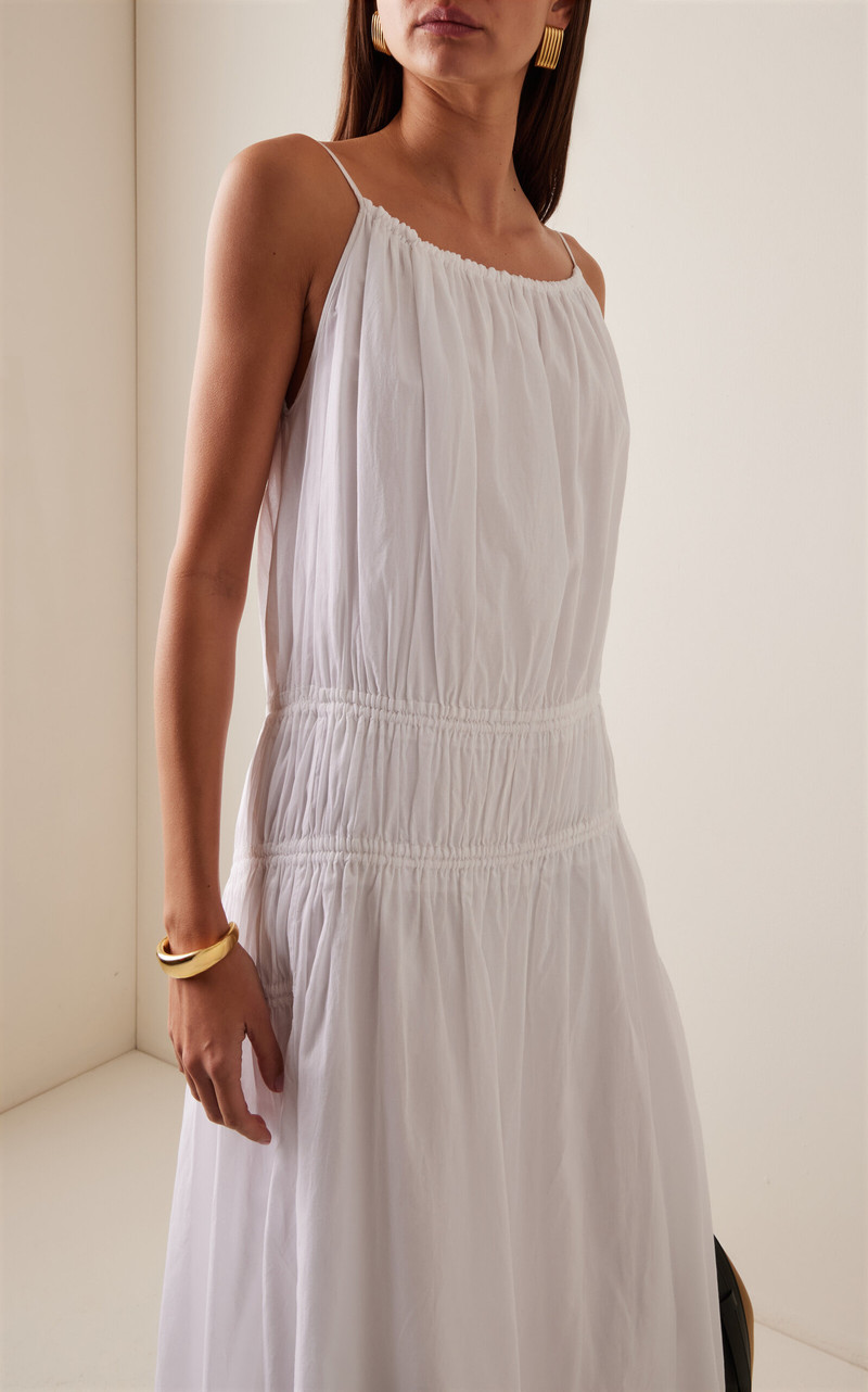 Another Tomorrow Gathered Cotton Maxi Dress off-white outlook