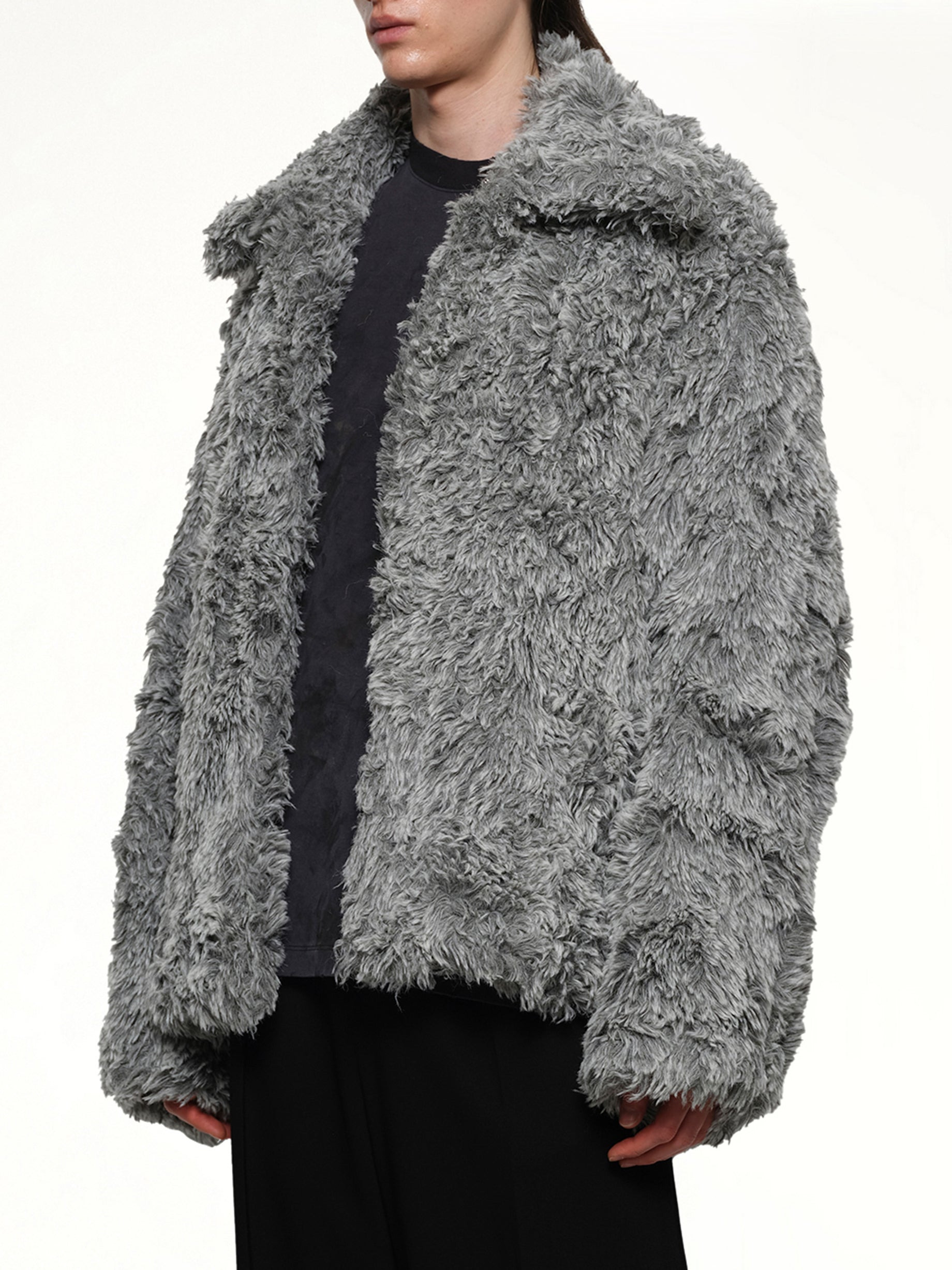 Sinister Mouth Faux Fur Jacket in Grey - 6