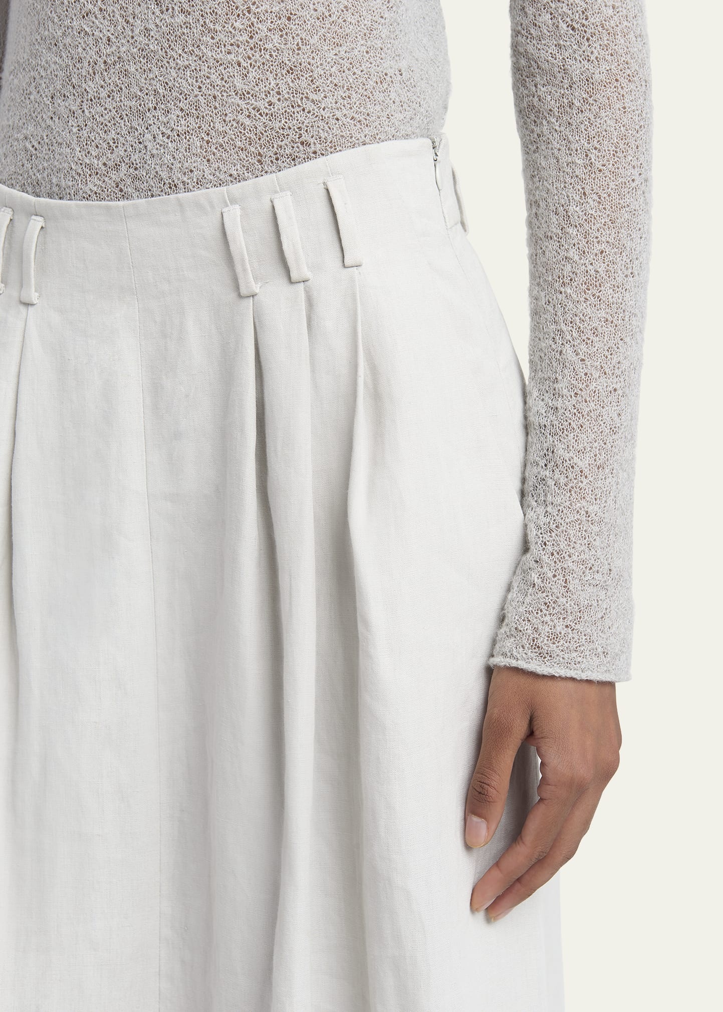Triple Pleated Linen Maxi Skirt - 5
