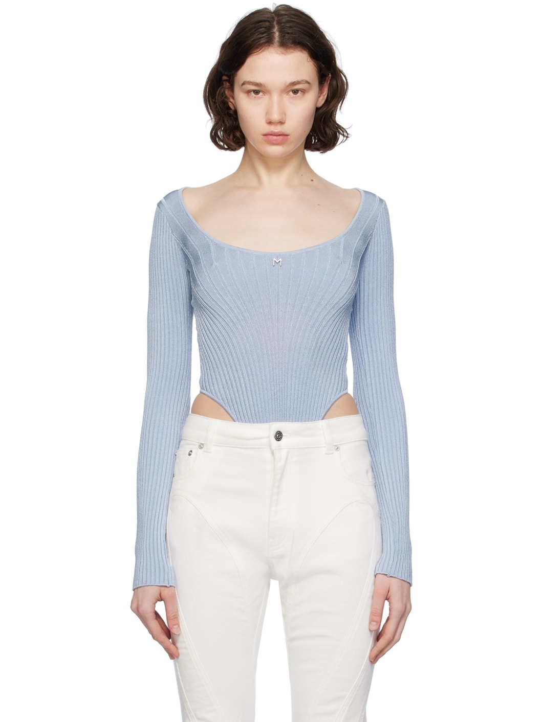 Blue Scoop Neck Bodysuit - 1