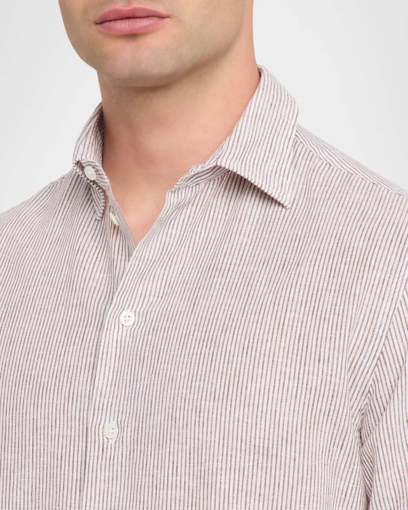 Men's Cotton and Linen Fine-Stripe Sport Shirt 5