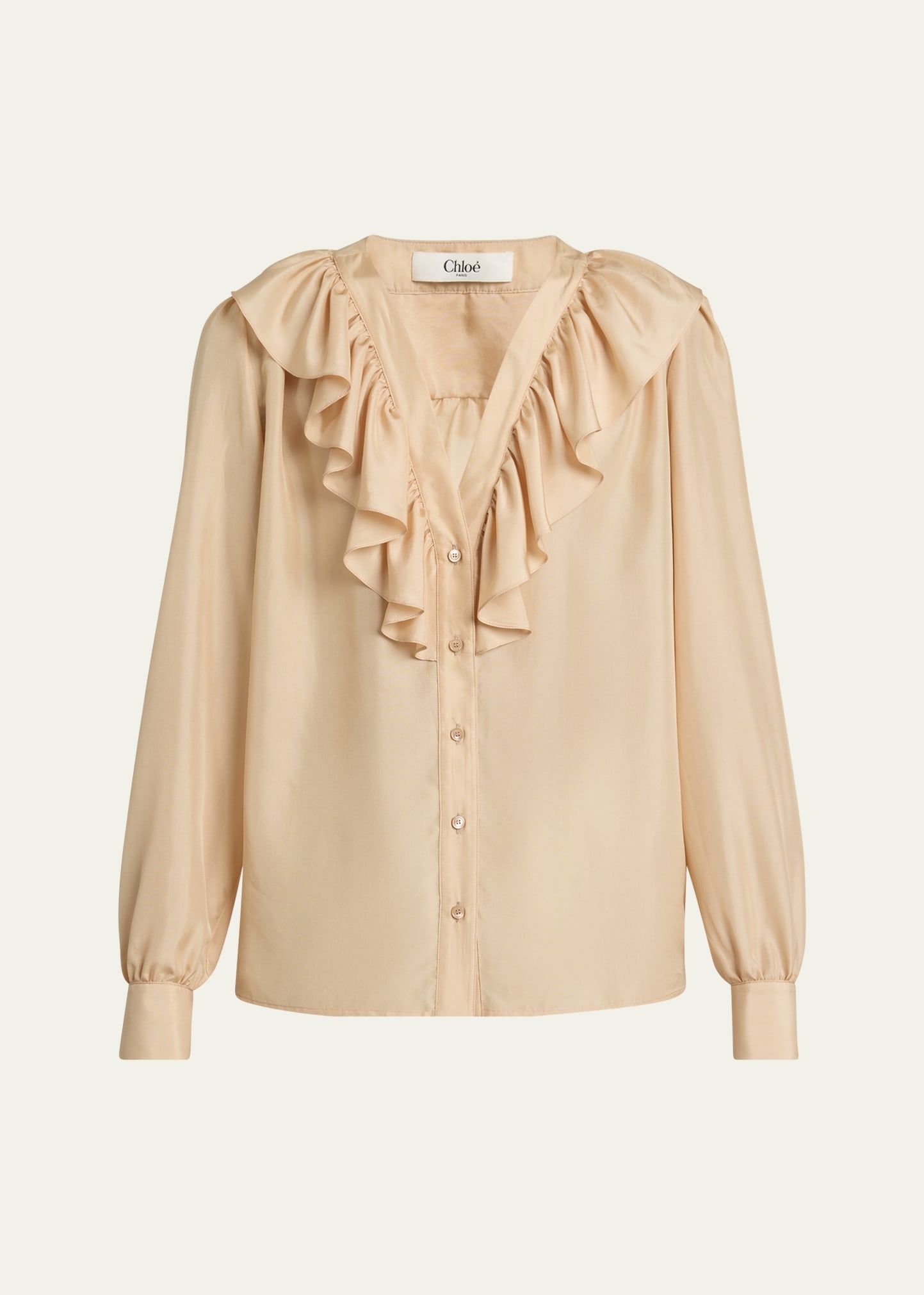 Ruffled V-Neck Silk Blouse - 1