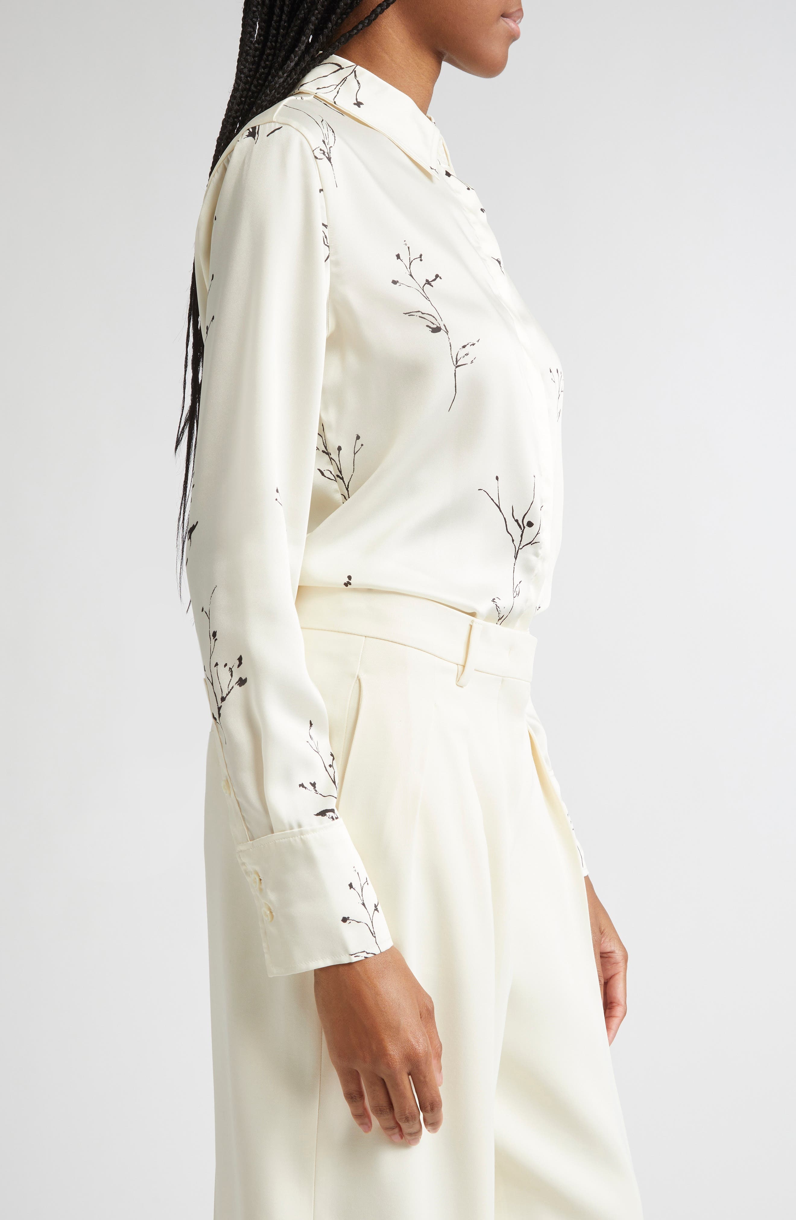 Altuzarra Chika Floral Print Silk Button-Up Shirt in Ivory Botanical at Nordstrom - 4