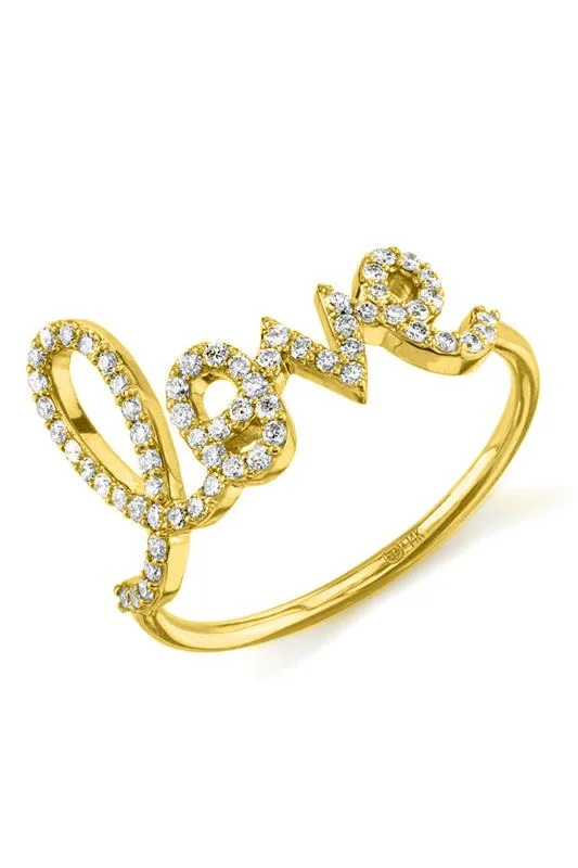 Large Diamond Love Script Ring - 1
