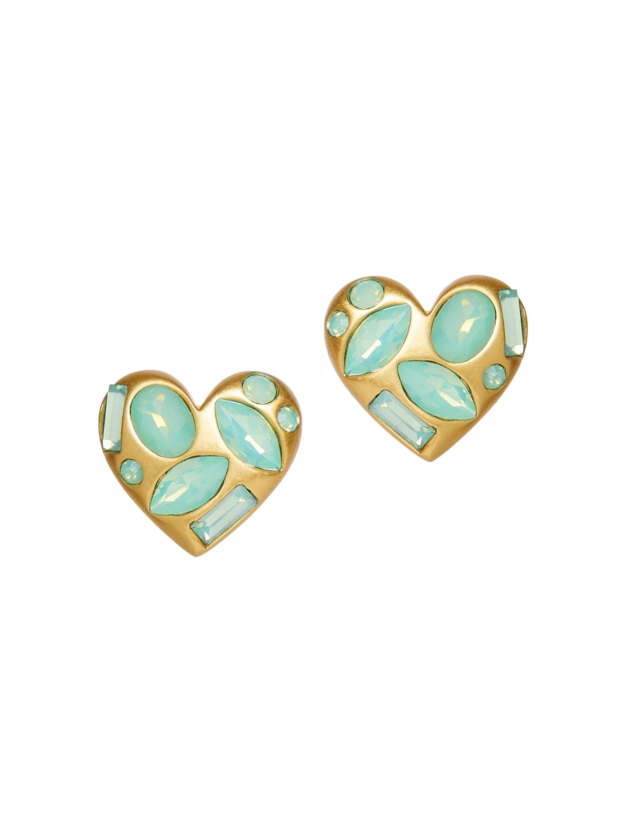 Women's Crystal Molten Heart 14K-Gold-Plated & Resin Stud Earrings - Jade - 1