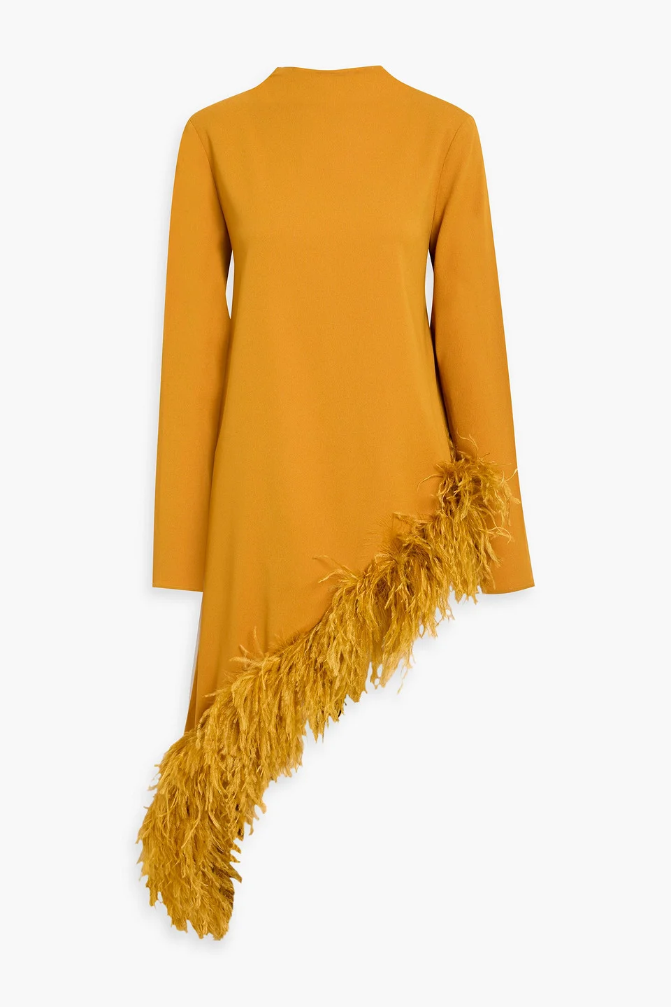 Asymmetric feather-trimmed crepe tunic - 1