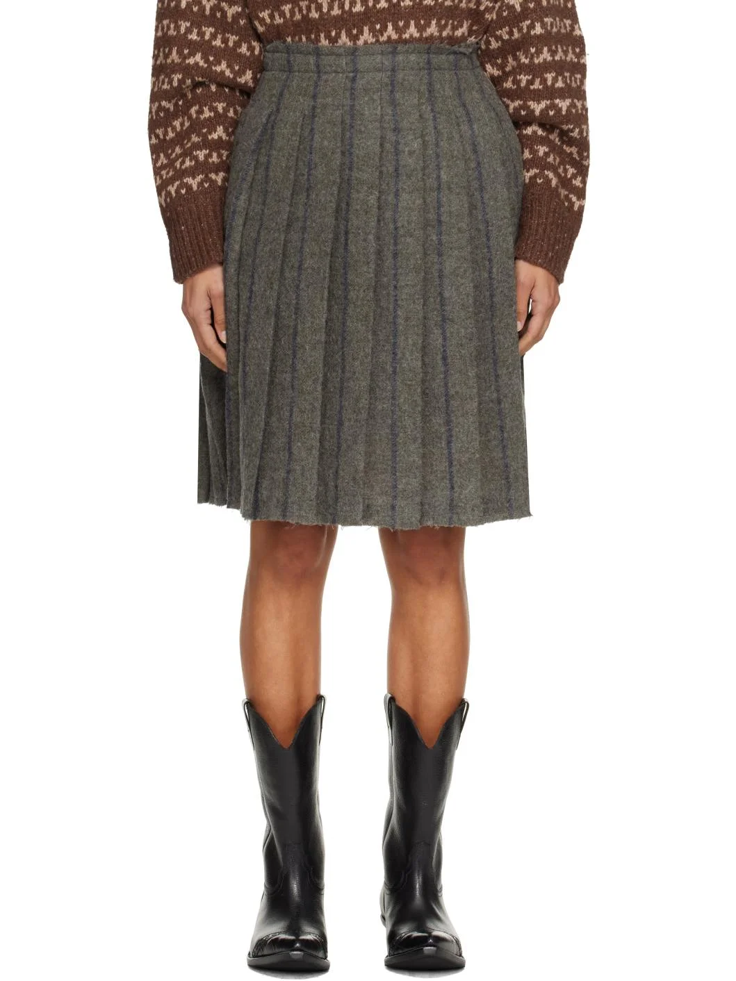 Gray Pleated Midi Skirt - 1