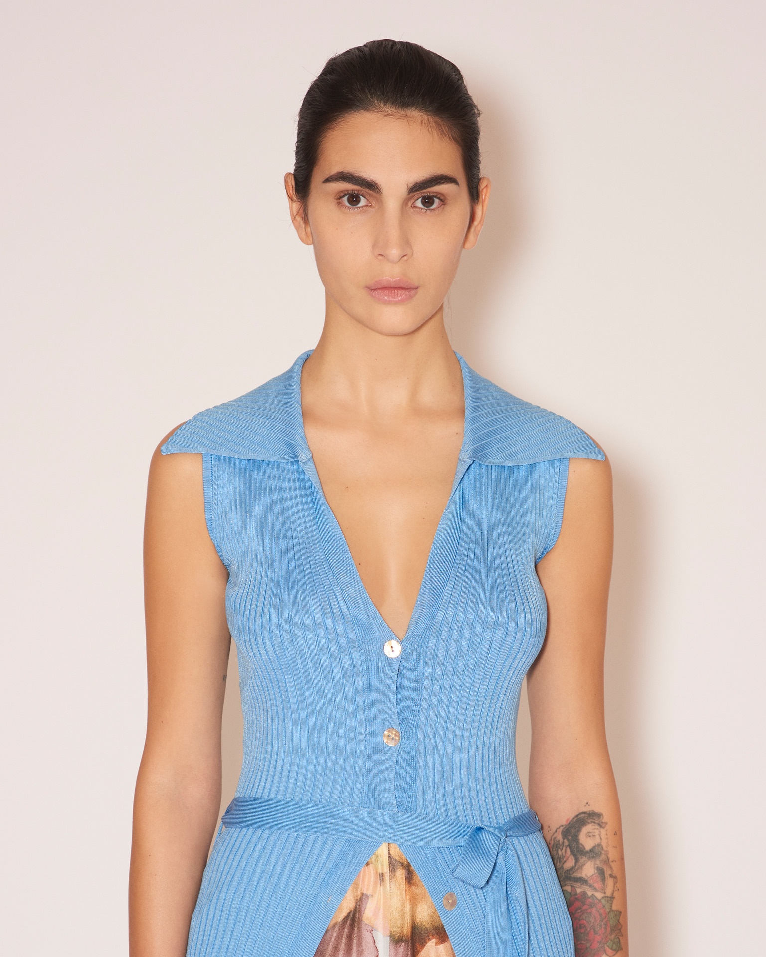 AUBREE - Shiny viscose-rib dress - Bright blue - 6