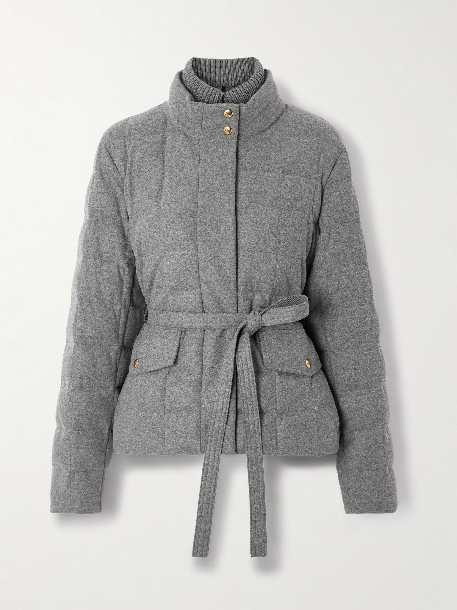 Bussettes belted quilted padded flannel down jacket Gray - 1