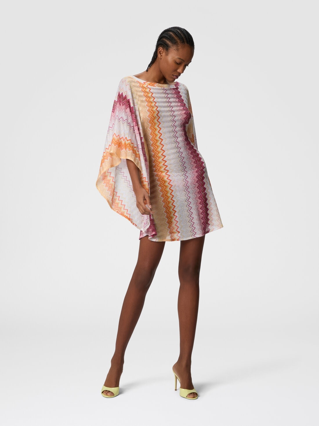 Short kaftan in zig zag lamé viscose blend with batwing sleeves - 2