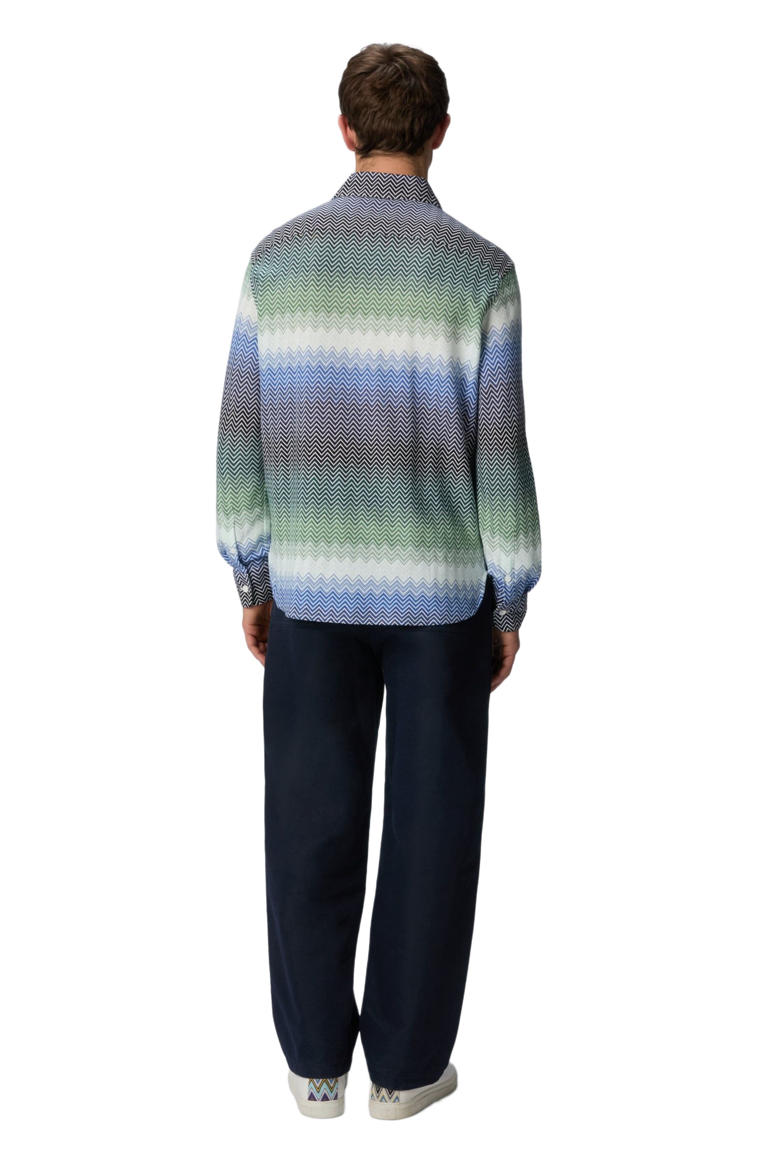 Missoni Gradient Zig Zag Cotton Knit Shirt With Breast Pocket in Blue & Green at Nordstrom - 3