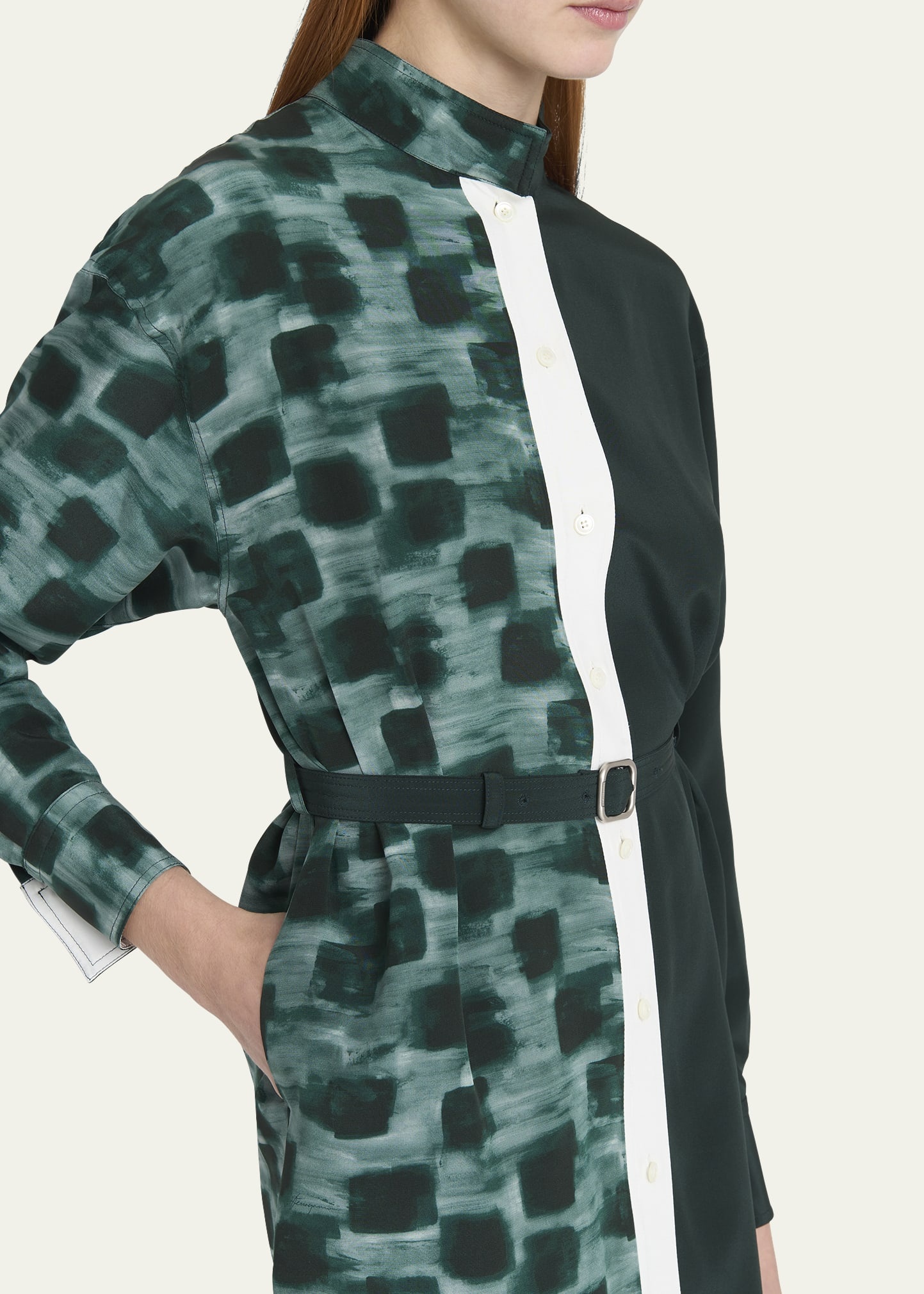Painted Colorblock Silk Shirtdress - 5