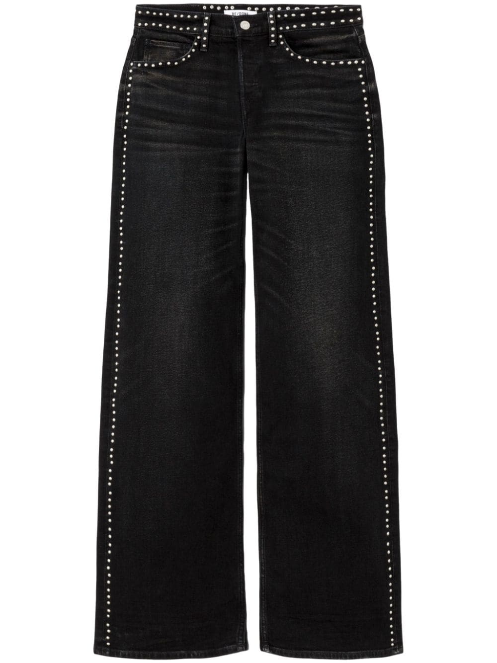 Studded Mid Rise Wide Leg Jeans - 1