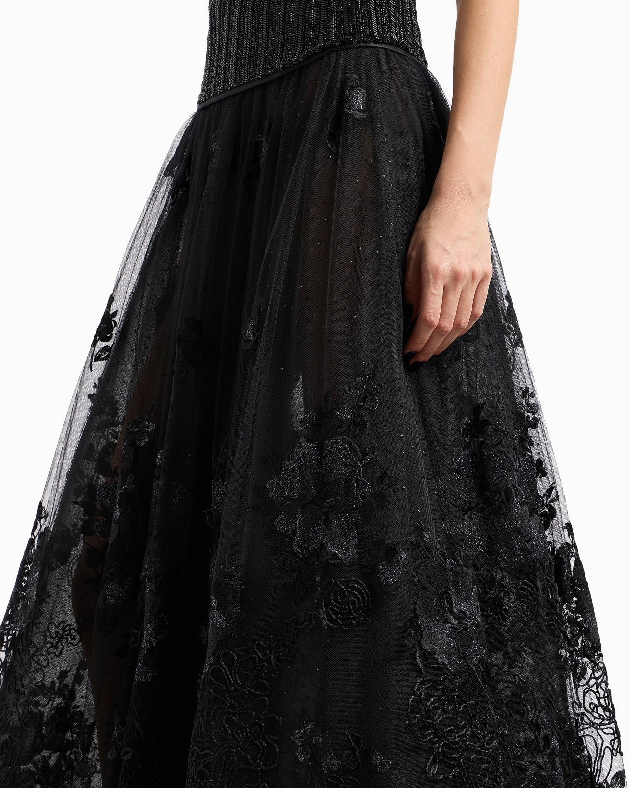 LONG SKIRT IN TULLE AND EMBROIDERED LACE - 5