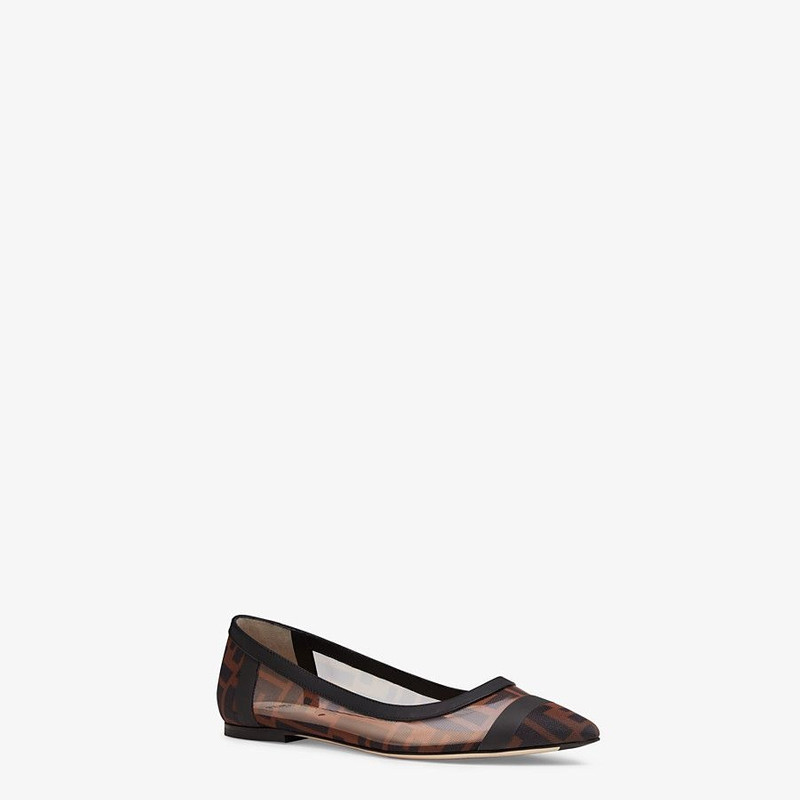 FENDI Black leather and mesh ballerinas outlook