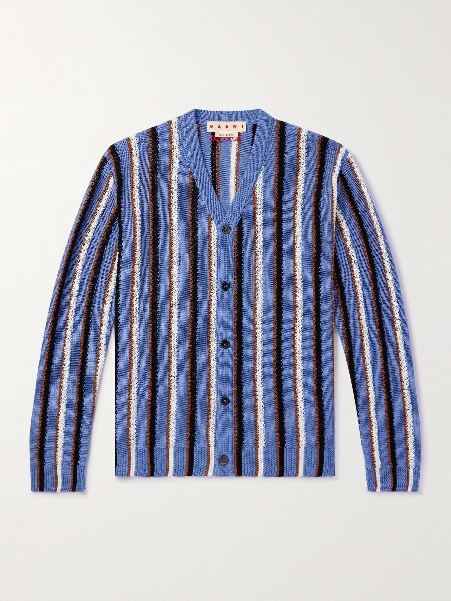 Logo-Embroidered Striped Cotton Cardigan - 1