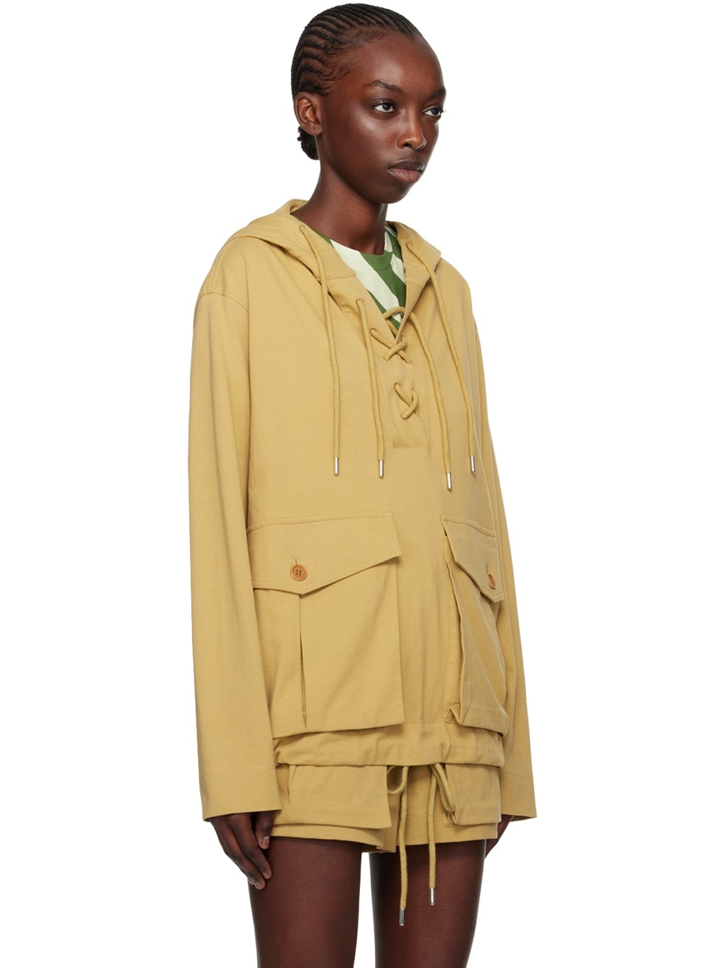 Tan Lace-Up Hoodie - 2