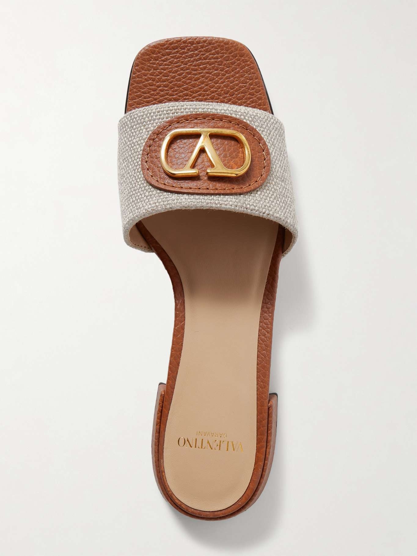 VLogo embellished textured-leather and canvas slides Neutral - 5