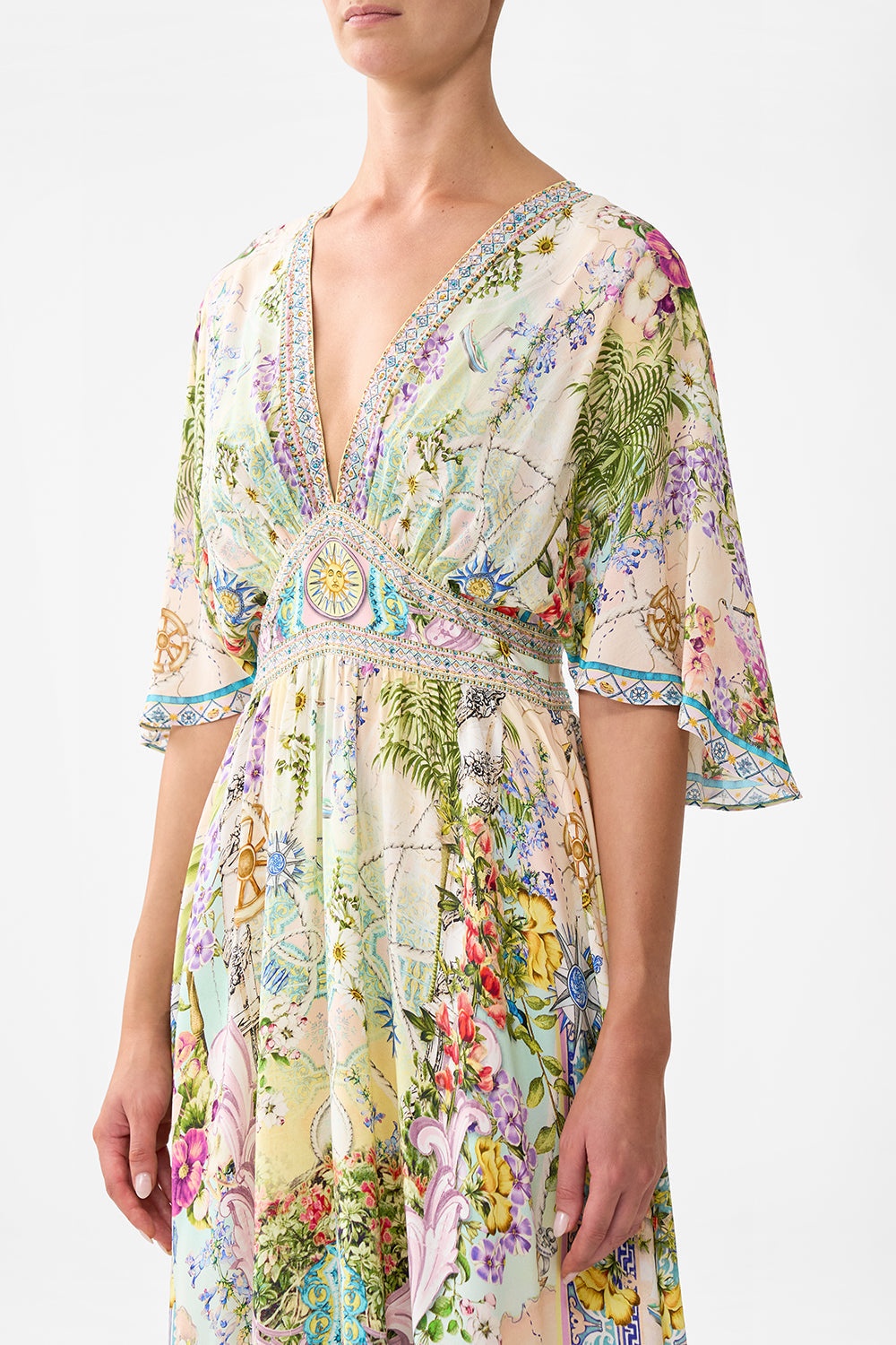 WAISTED DRESS WITH HEM RUFFLE - 5