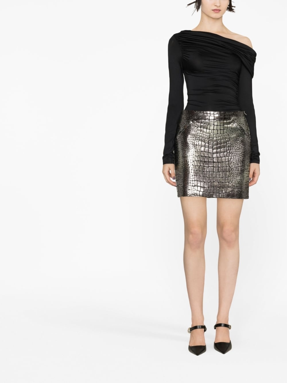 croc-effect metallic leather miniskirt - 2