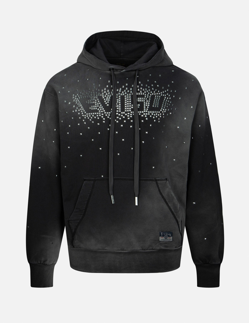 METALLIC HEAT-PRESSED EVISU LOGO LOOSE FIT HOODIE 1