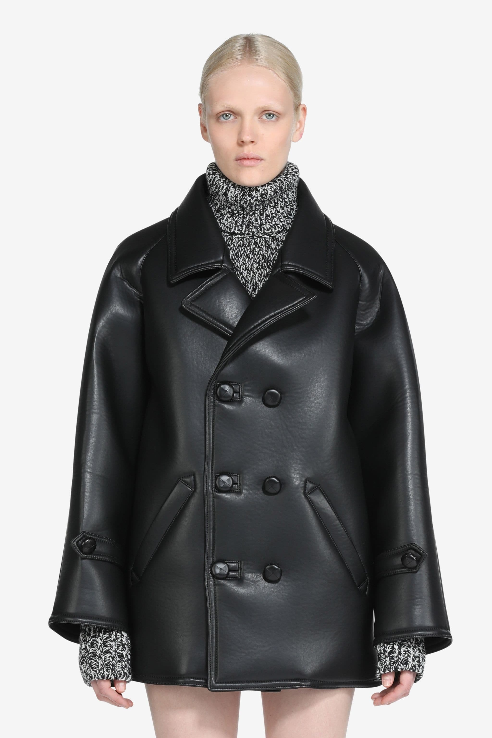 SYNTHETIC-LEATHER PEACOAT - 1