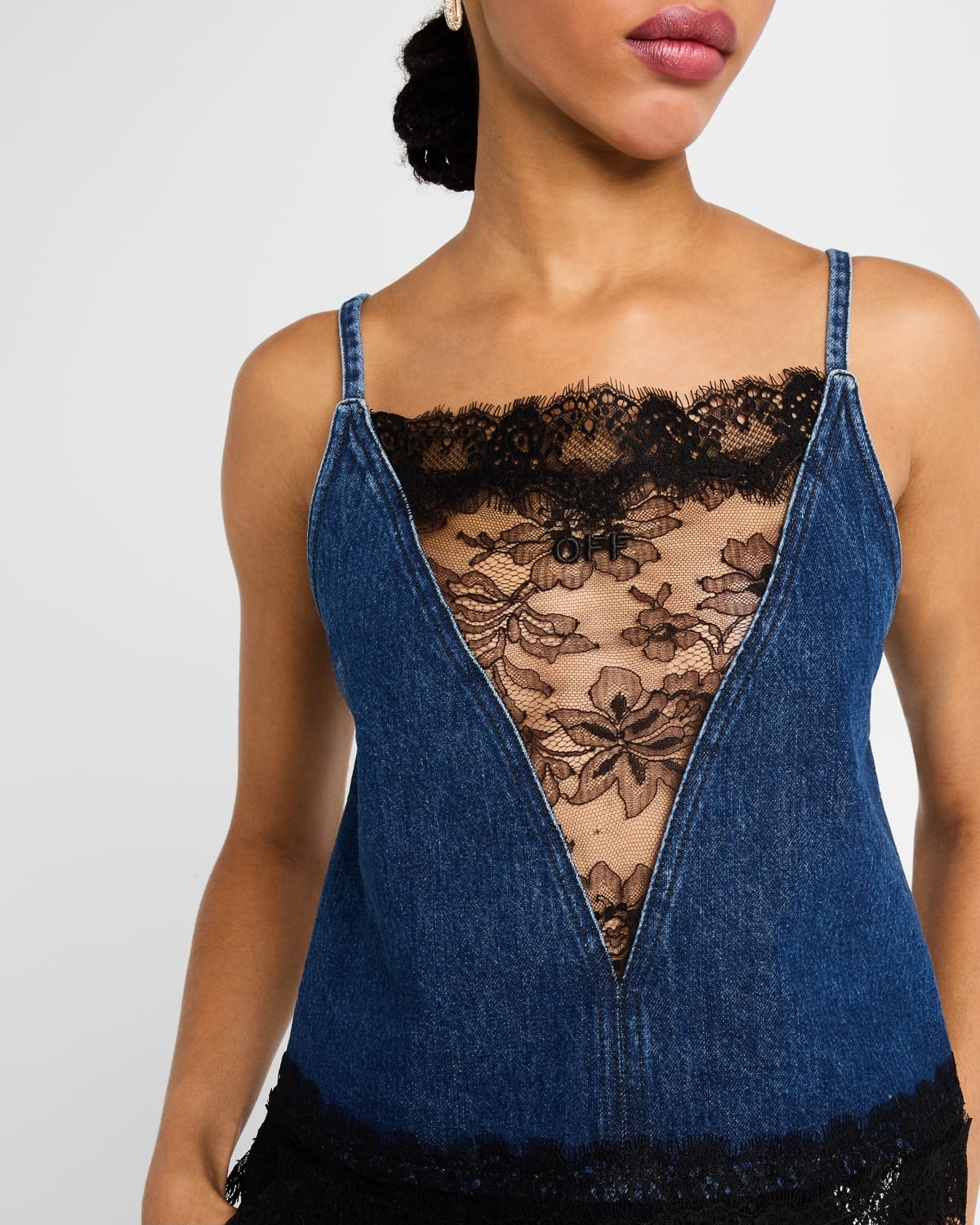 20s Lace and Denim Slip Top - 4