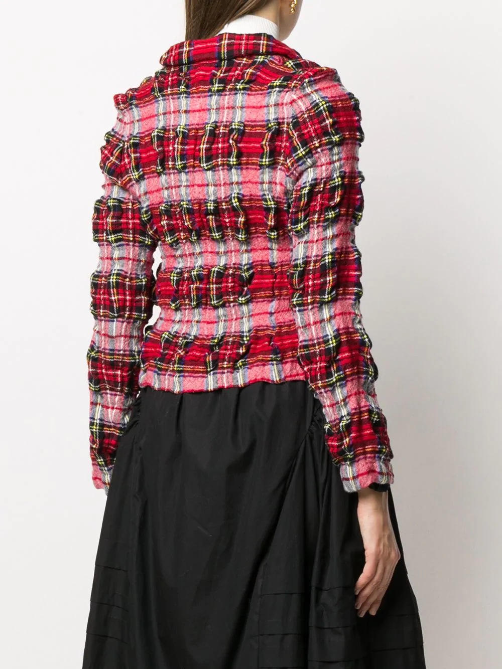 creased checked print jacket - 4