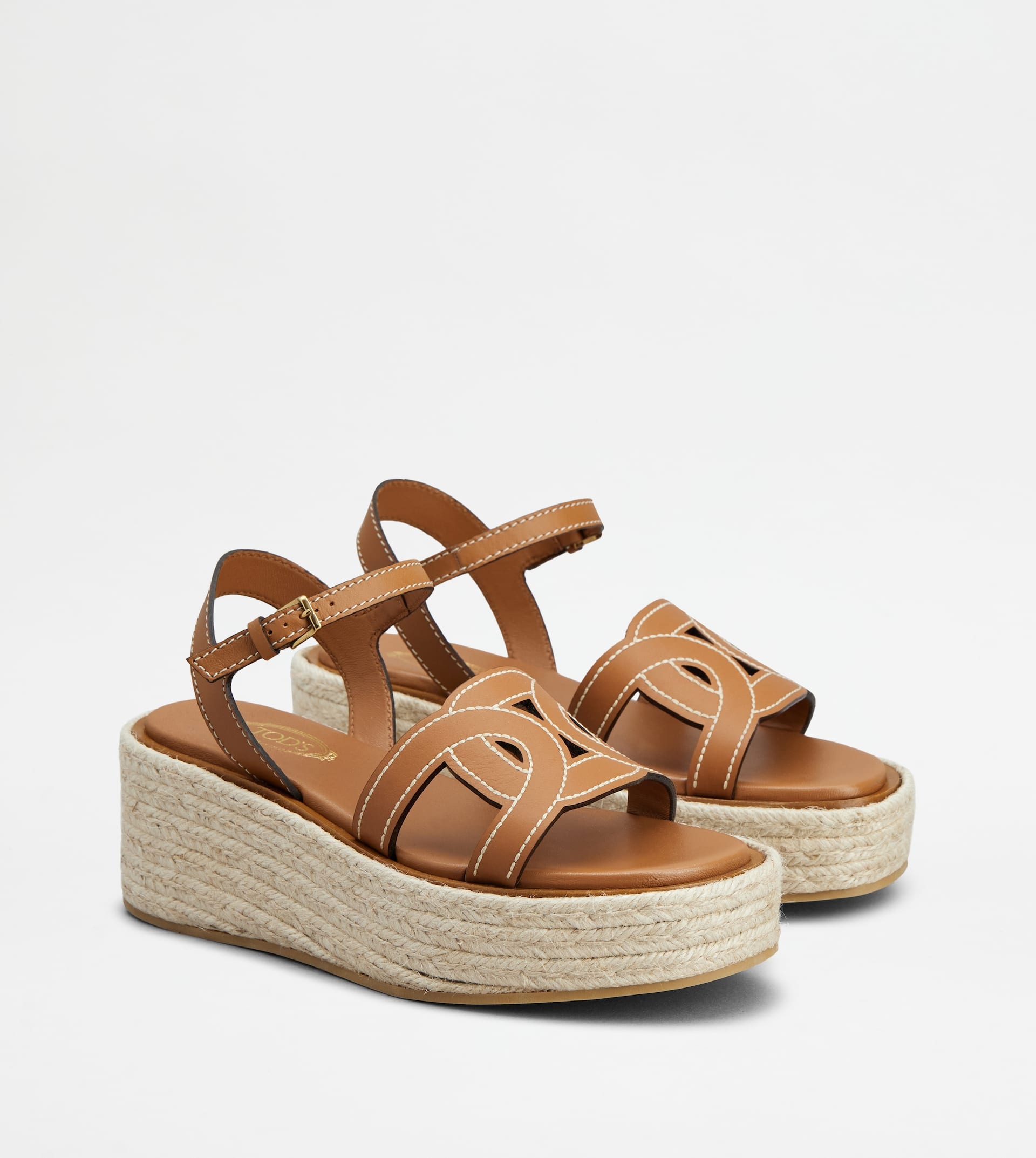 KATE WEDGE SANDALS IN LEATHER - BROWN - 3