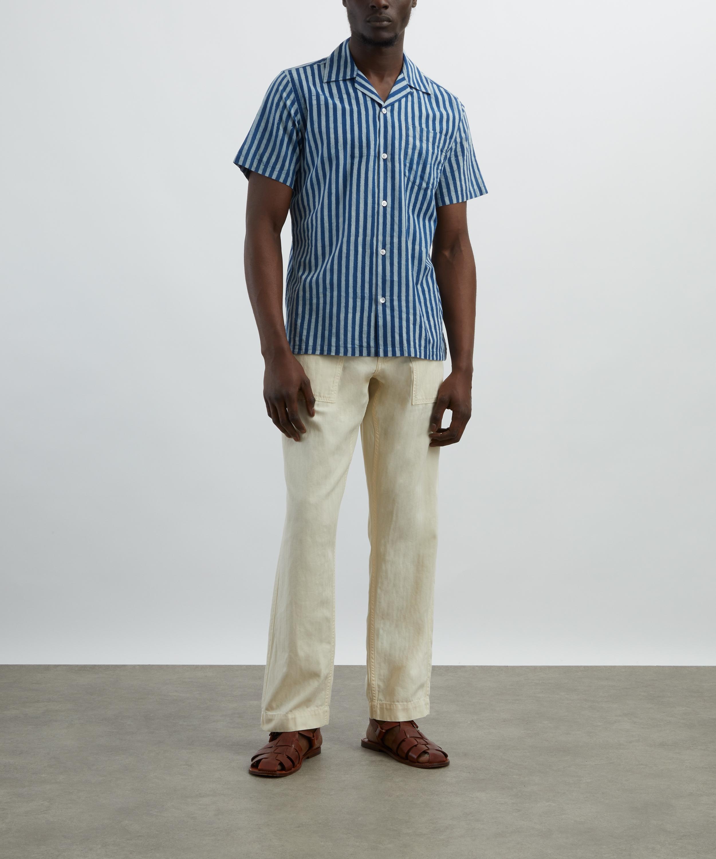 Indigo Stripe Block Print Short-Sleeve Shirt - 2