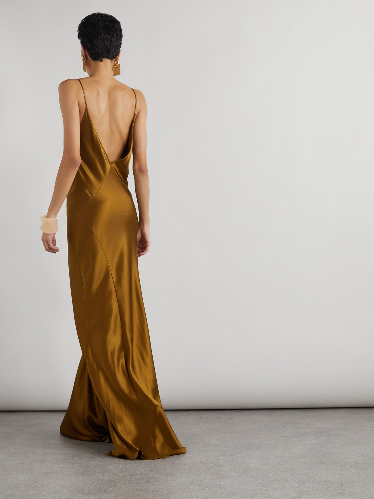 Open-back Paneled Silk-satin Gown - 3