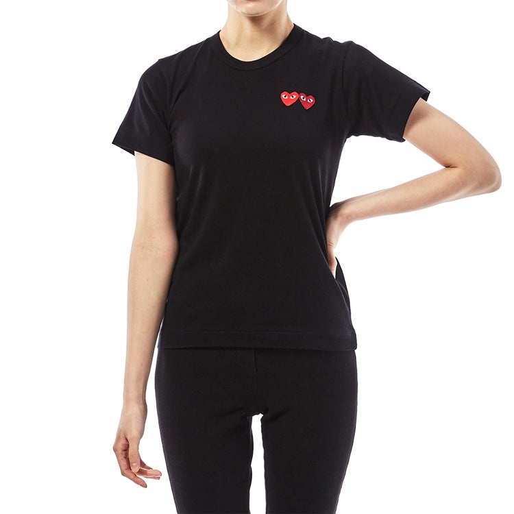 (WMNS) COMME des GARCONS PLAY Double Hearts Tee 'Black' AZ-T225-051-1 - 3