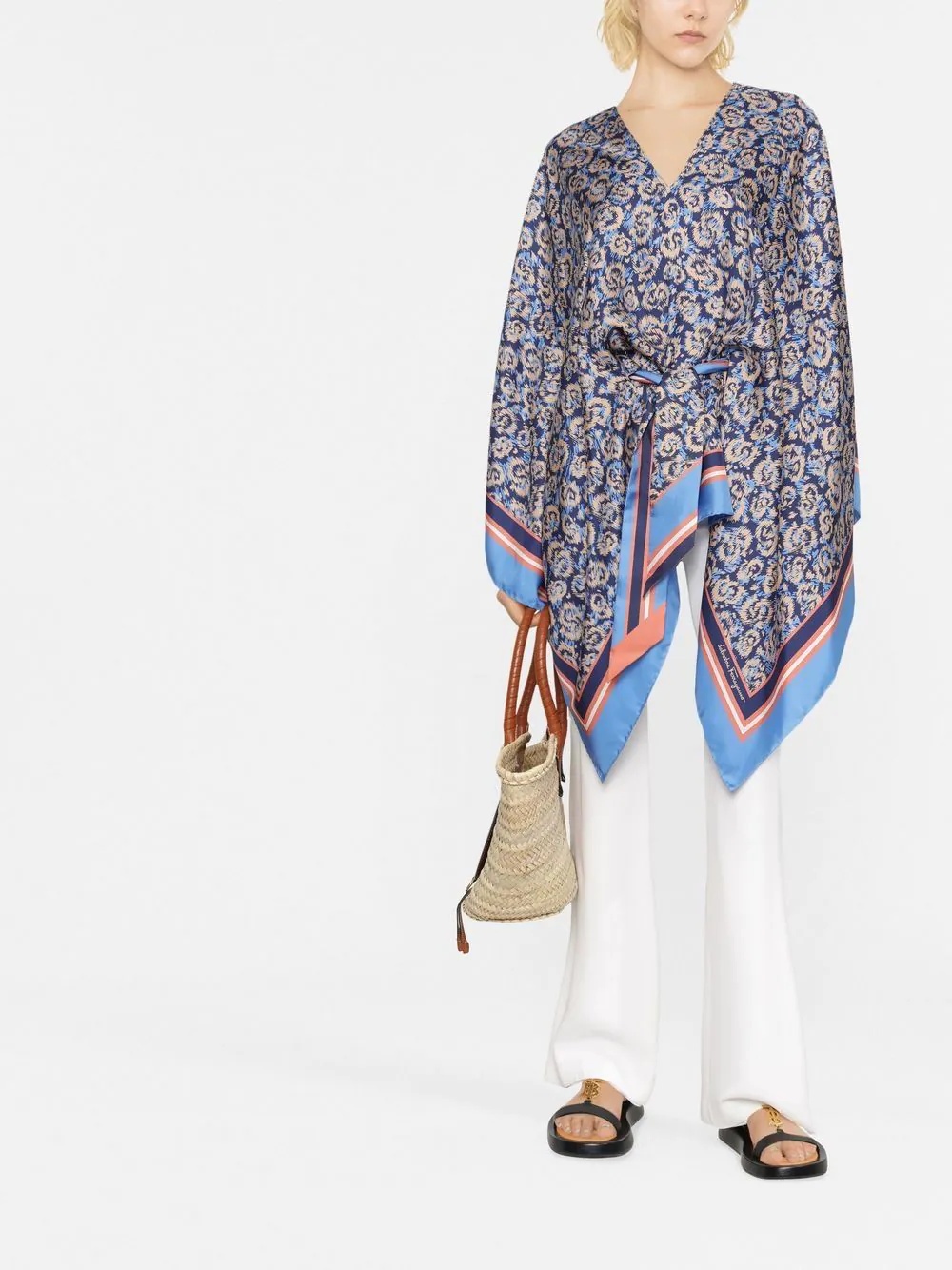 animal-print silk poncho - 2