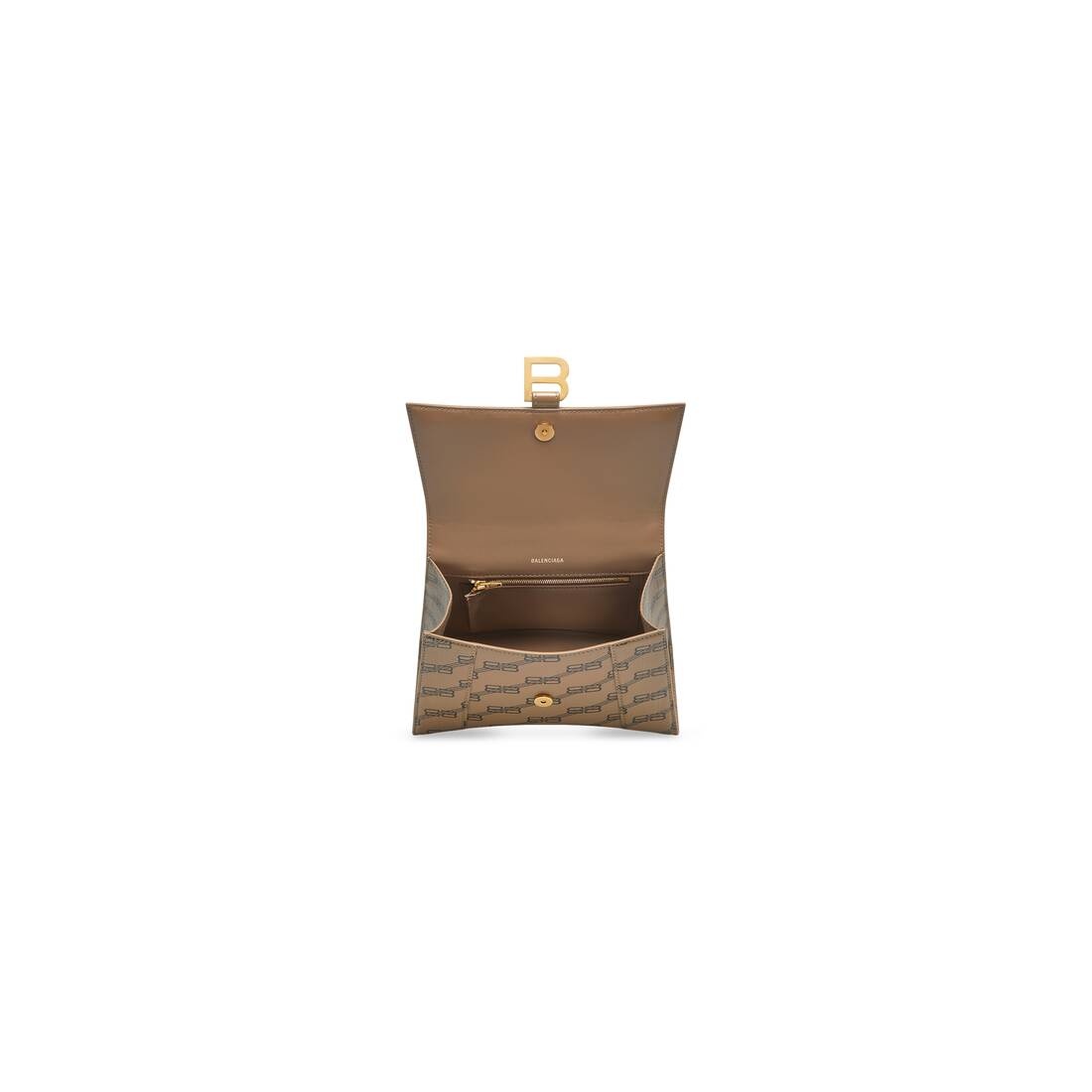 Balenciaga Hourglass Top Handle Bag Monogram Coated Canvas Small Brown