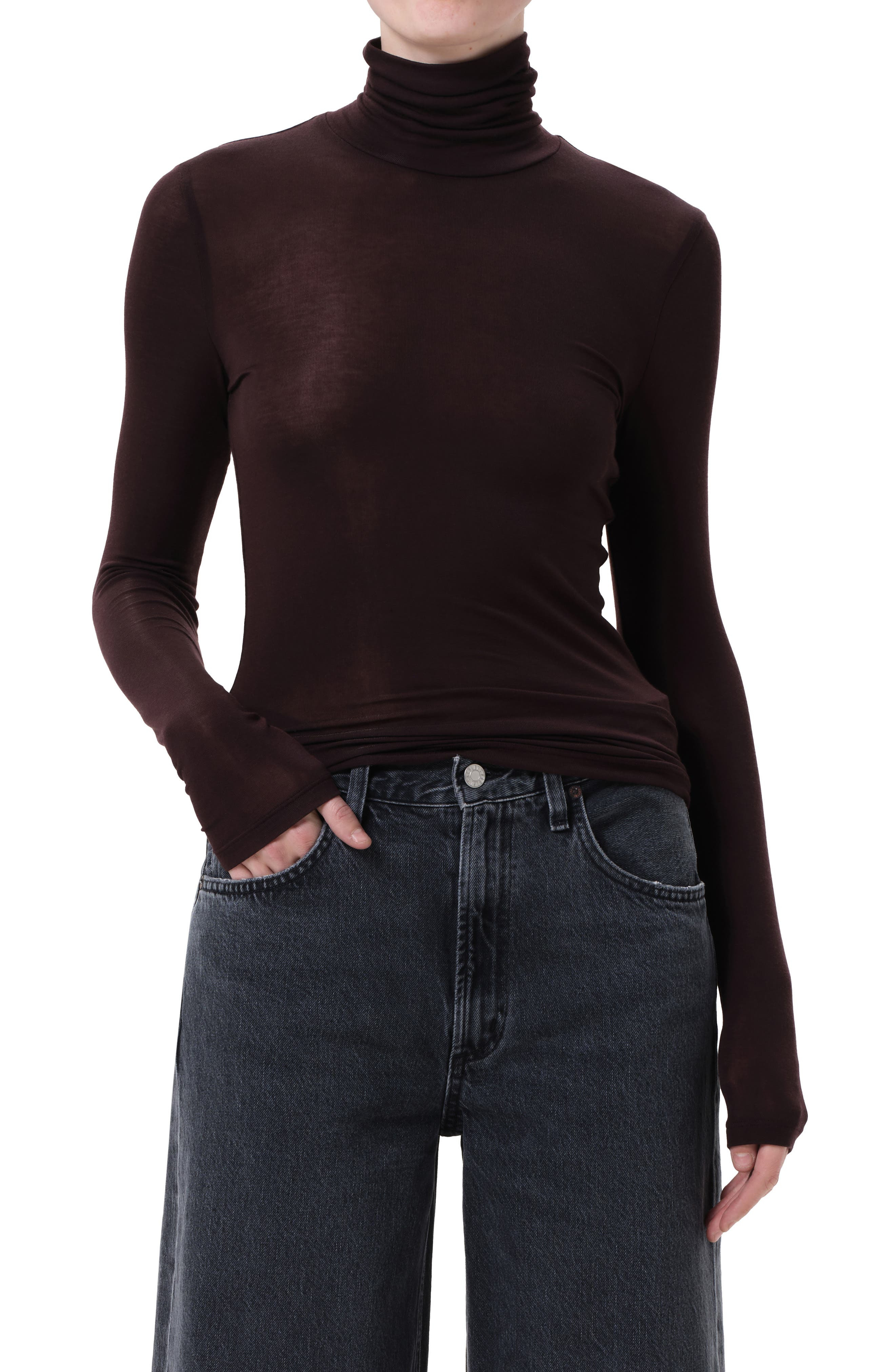 AGOLDE Pascale Rib Turtleneck Top in Root Dk Brown at Nordstrom - 1