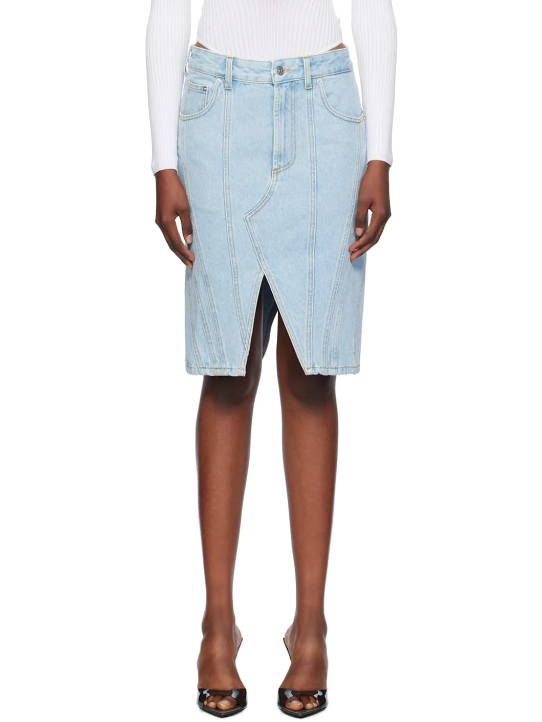 Blue Spiral Denim Midi Skirt - 1