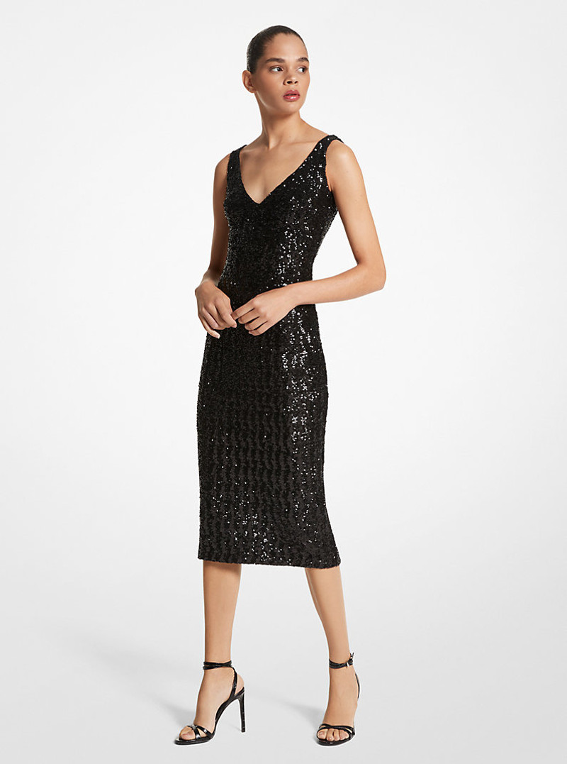 Sequined Stretch Tulle Sheath Dress 1