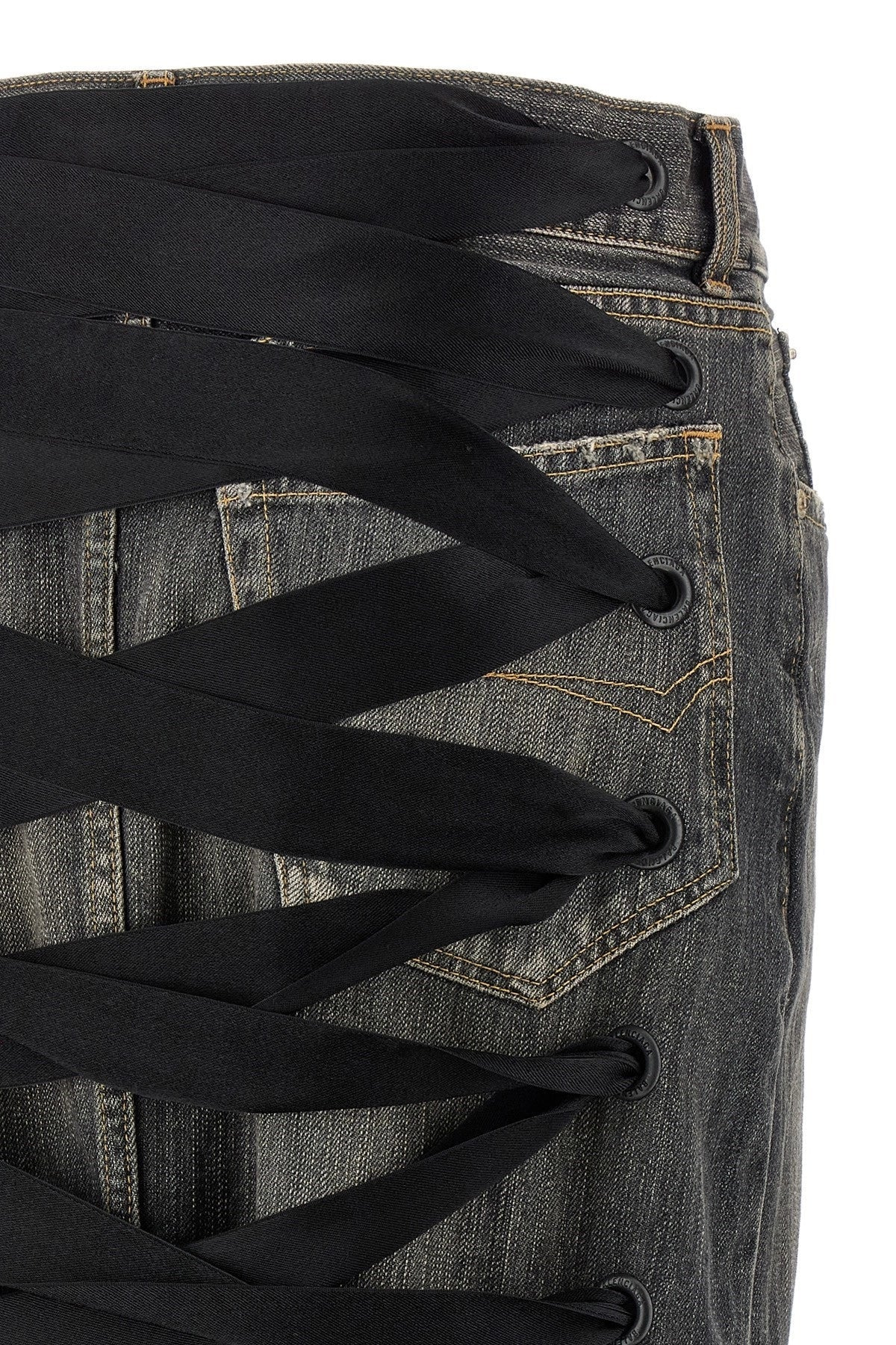Balenciaga Women 'Lace Up' Denim Skirt - 5