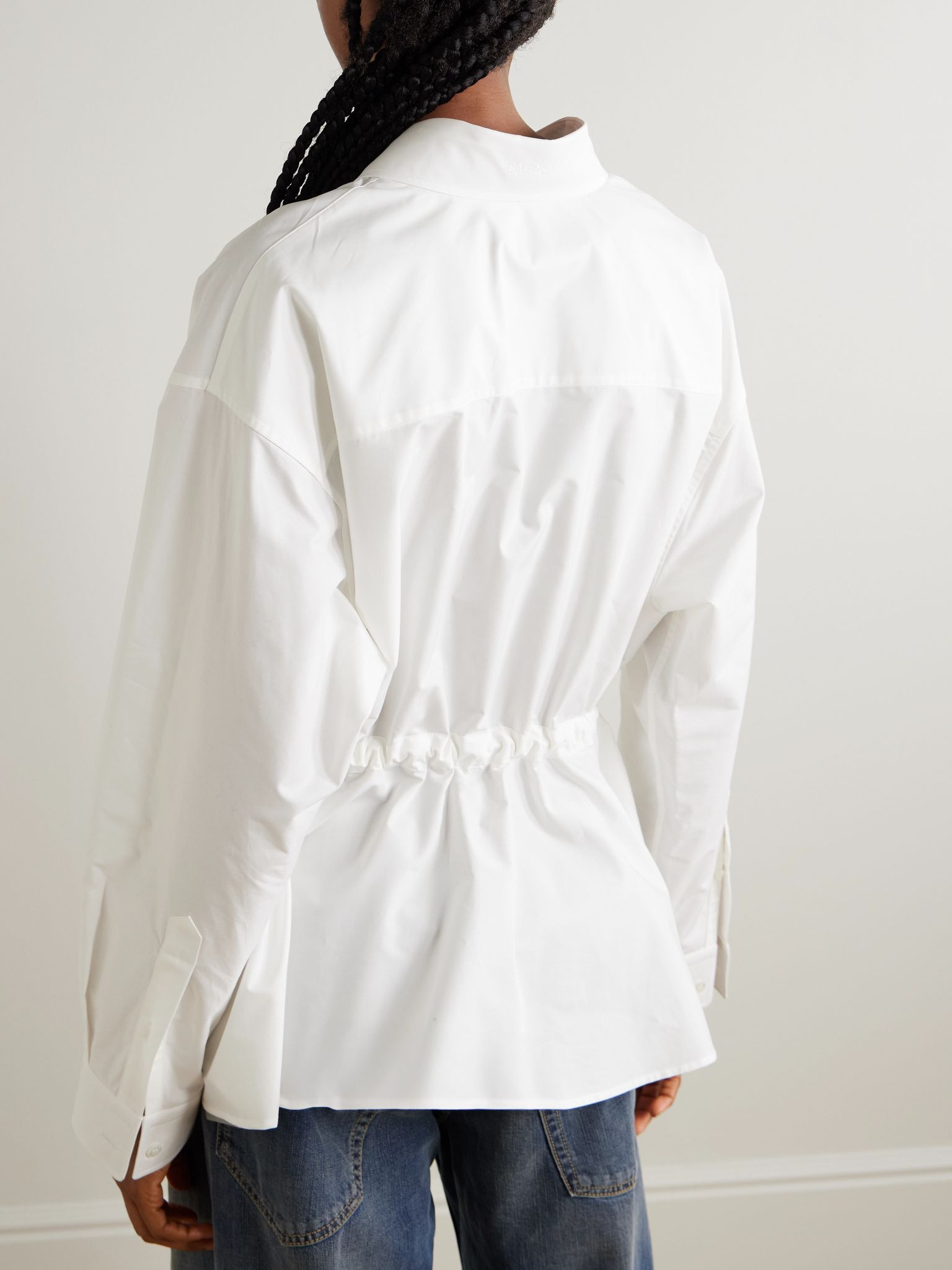 Hourglass gathered cotton-poplin shirt White - 4