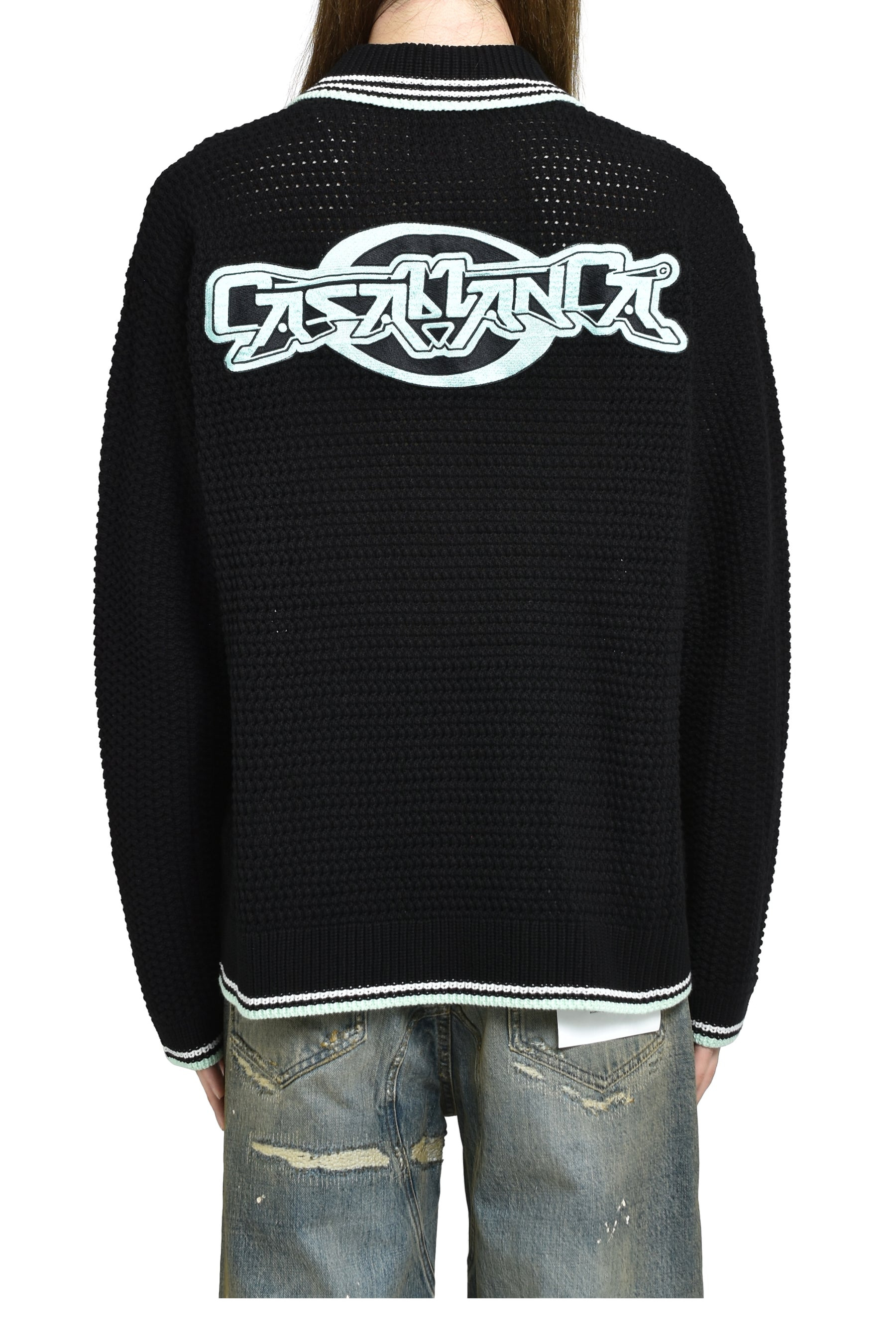 EMBROIDERED FAUX CROCHET SHIRT / BLK - 2