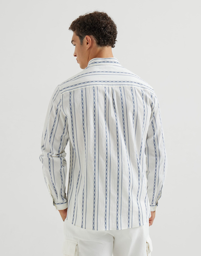 Ethnic stripe seersucker easy fit shirt with Mandarin collar 3
