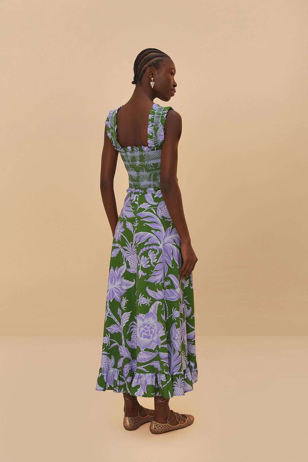 Green Tropical Swing Sleeveless Midi Dress - 4