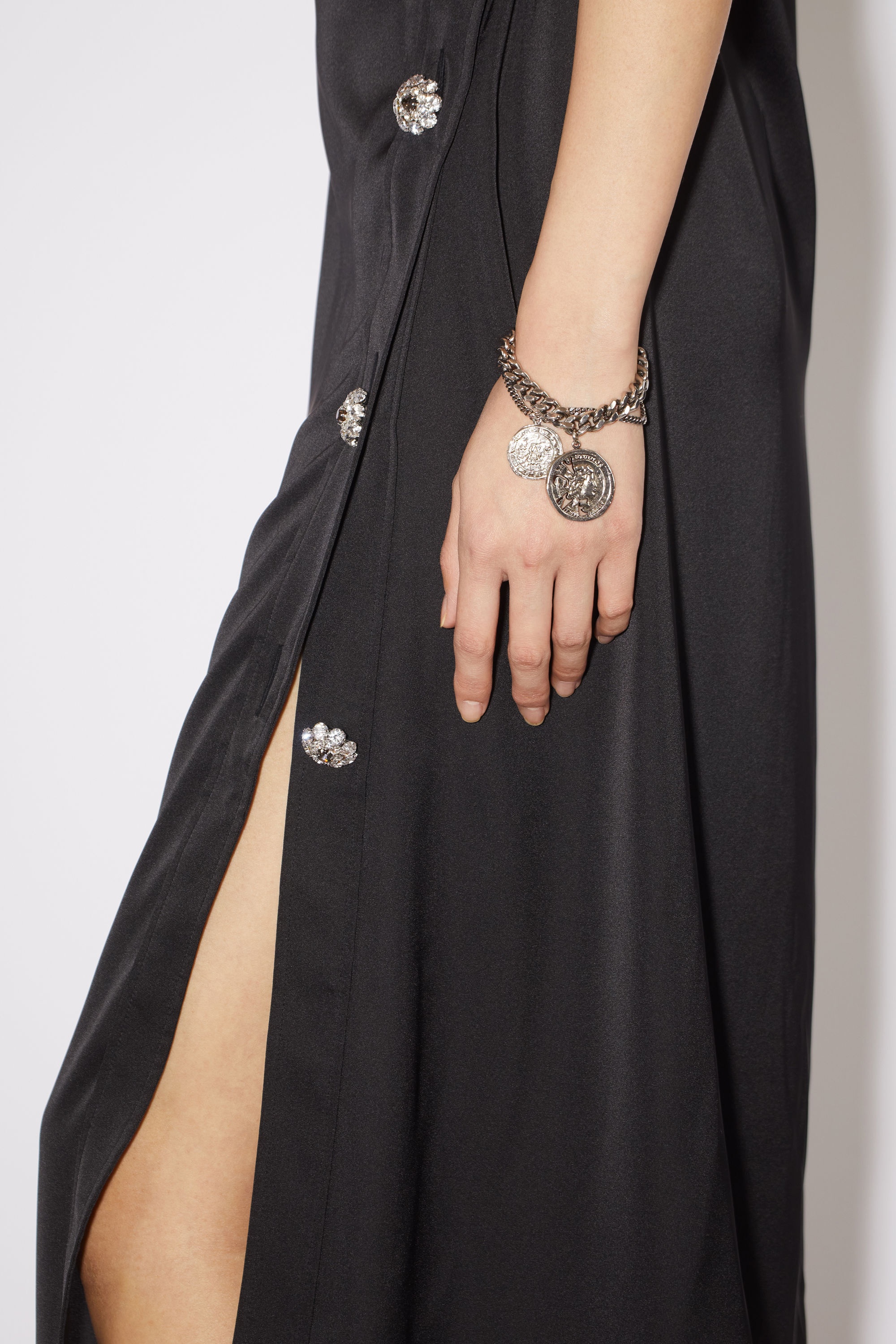 Satin asymmetric shirt dress - Black - 5