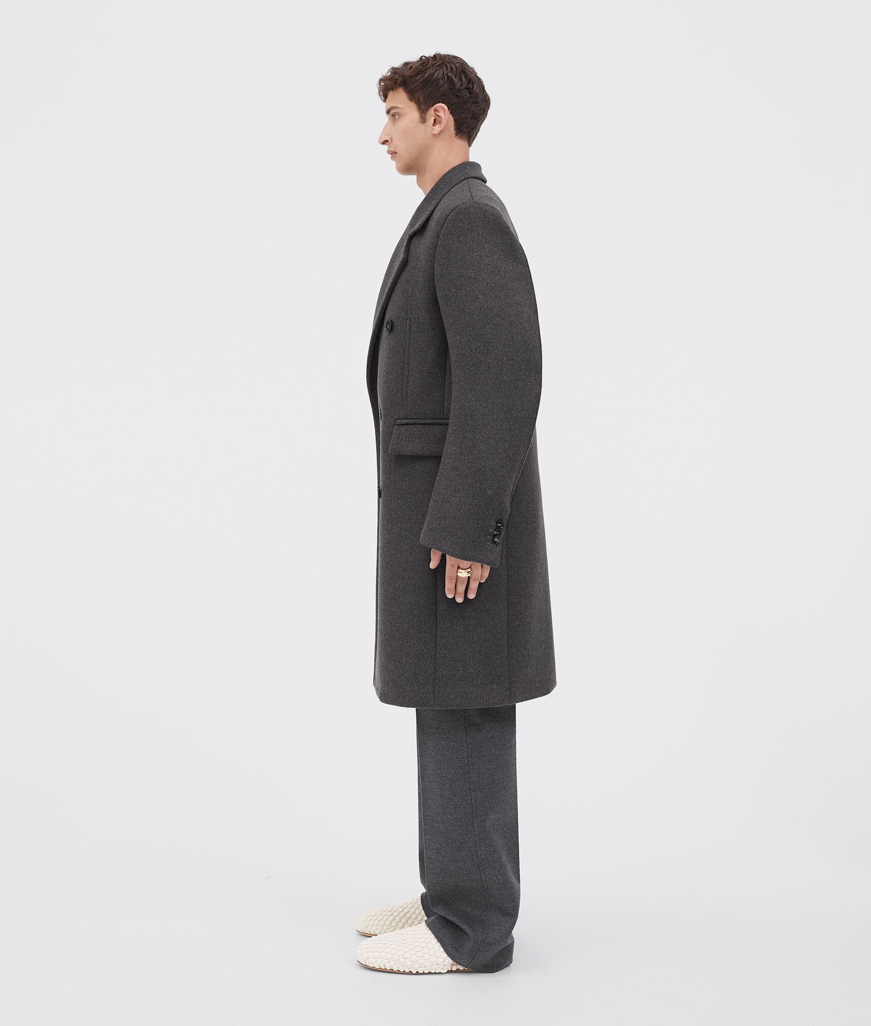 curved sleeves double face wool coat - 2