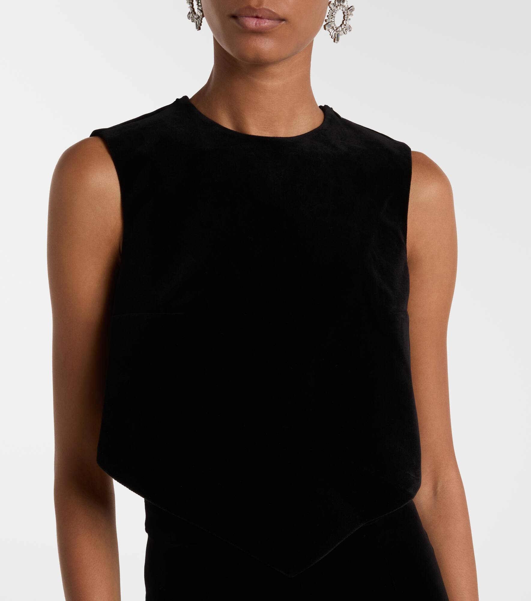 Bow-detail cotton-blend velvet crop top - 4